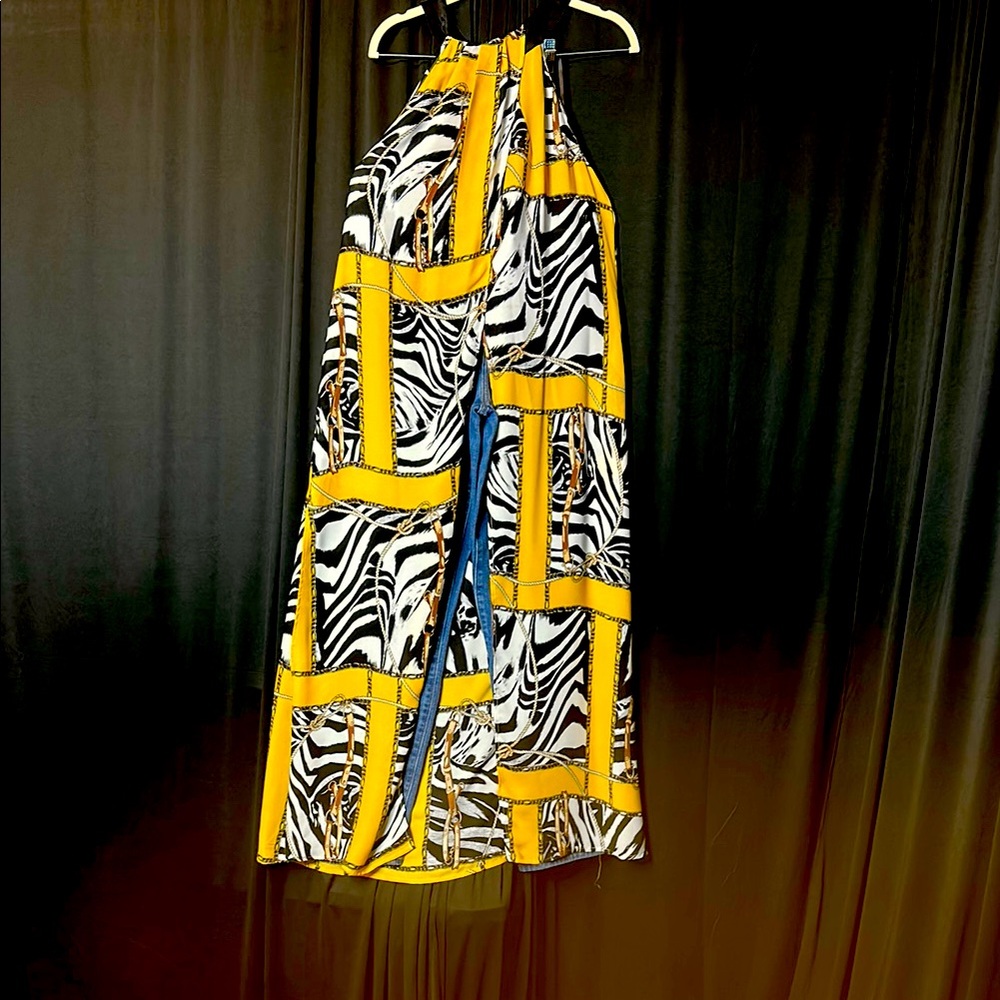 Vibrant Zebra Print Halter Dress
